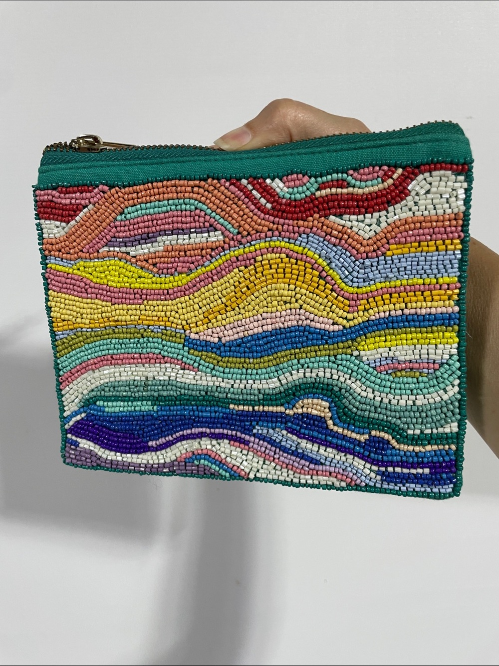 Erin Condren Multicolor Beaded Wave Wristlet with Green Trim